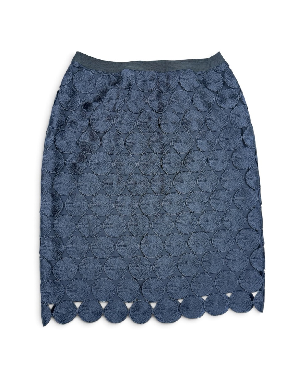 Ann Taylor Blue Circular Lace-Overlay Pencil Skirt